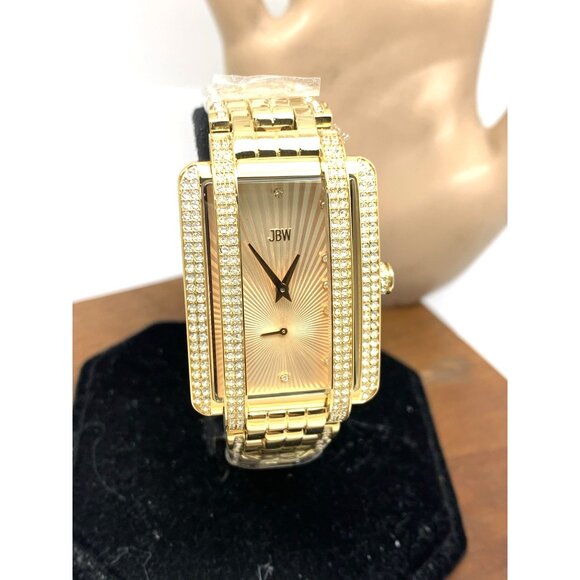 JBW Women's Watch J6358B Mink Swiss Quartz Gold Dial Rectangle Crystals Steel - Picture 13 of 14